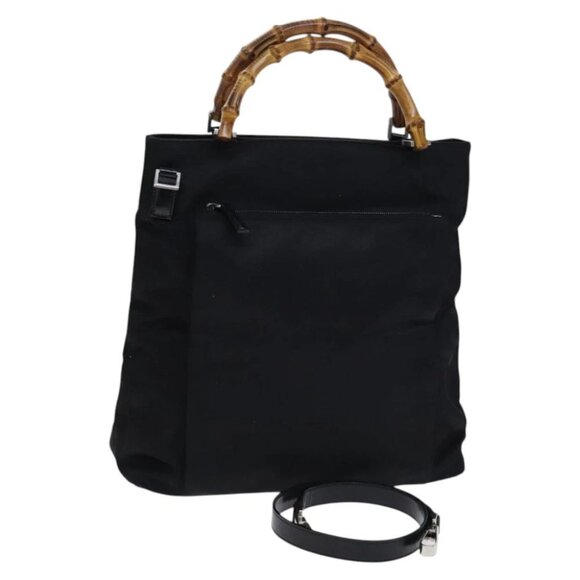 GUCCI Bamboo Hand Bag Nylon 2way Black Silver 002 2122 0506 Auth - Picture 1 of 16